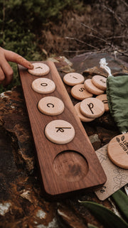 Wooden Word Building Tray + Tokens